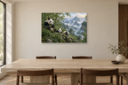 Pandas In Bamboo — horizontal canvas in a dining room, full original artwork