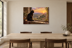 Black Cat Window — horizontal canvas in a dining room, full original artwork