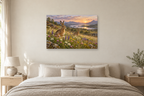 Hares In Wildflowers — horizontal canvas in a bedroom, full original artwork