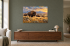 Bison On The Prairie — horizontal canvas in a living room, full original artwork