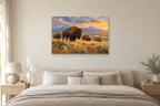 Bison On The Prairie — horizontal canvas in a bedroom, full original artwork
