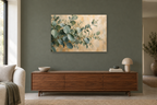 Eucalyptus Breeze — horizontal canvas in a living room, full original artwork