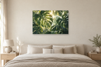 Monstera Canopy — horizontal canvas in a bedroom, full original artwork
