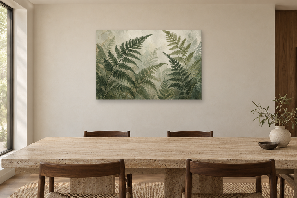 Fern Fronds — horizontal canvas in a dining room, full original artwork