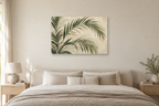 Palm Shade — horizontal canvas in a bedroom, full original artwork