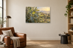 Wild Sage — horizontal canvas in a reading corner, full original artwork