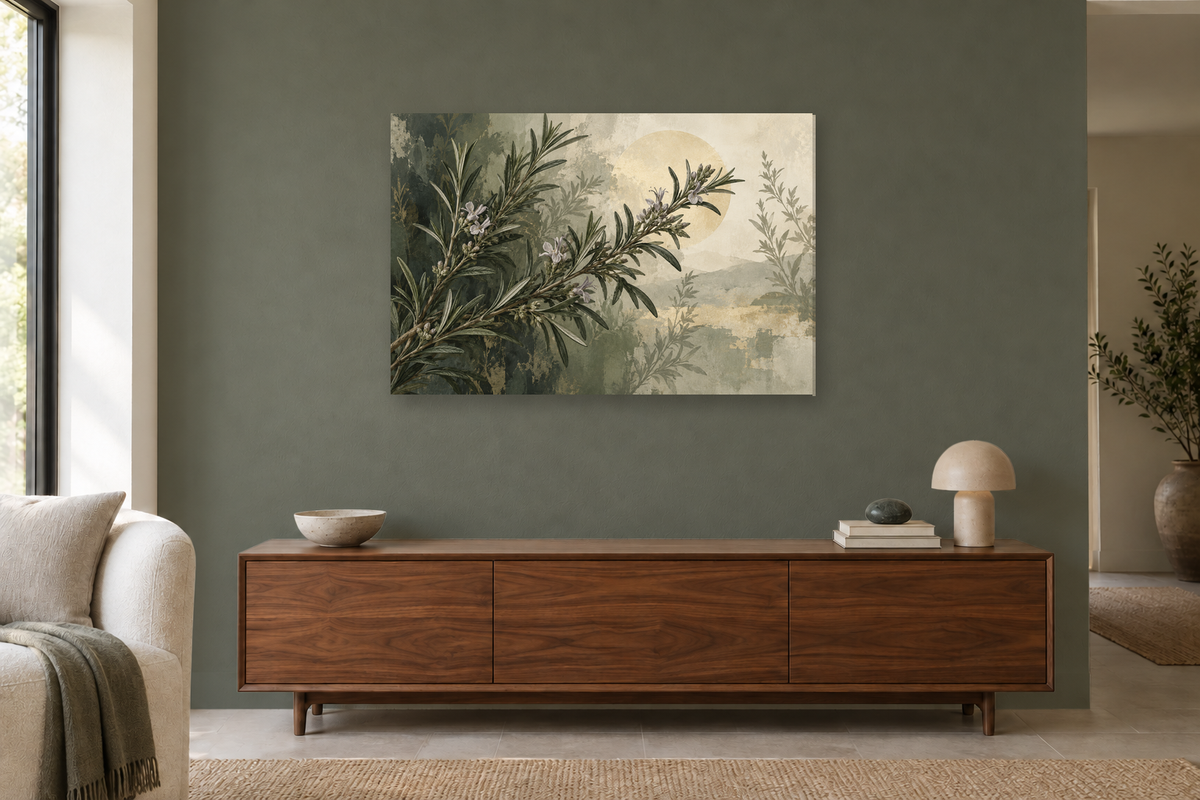 Rosemary Light — horizontal canvas in a living room, full original artwork