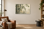 Bamboo Whisper — horizontal canvas in a reading corner, full original artwork