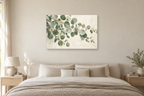 Silver Dollar Green — horizontal canvas in a bedroom, full original artwork