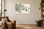 Silver Dollar Green — horizontal canvas in a reading corner, full original artwork