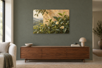 Tea Garden — horizontal canvas in a living room, full original artwork