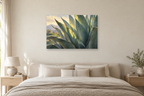 Agave Forms — horizontal canvas in a bedroom, full original artwork