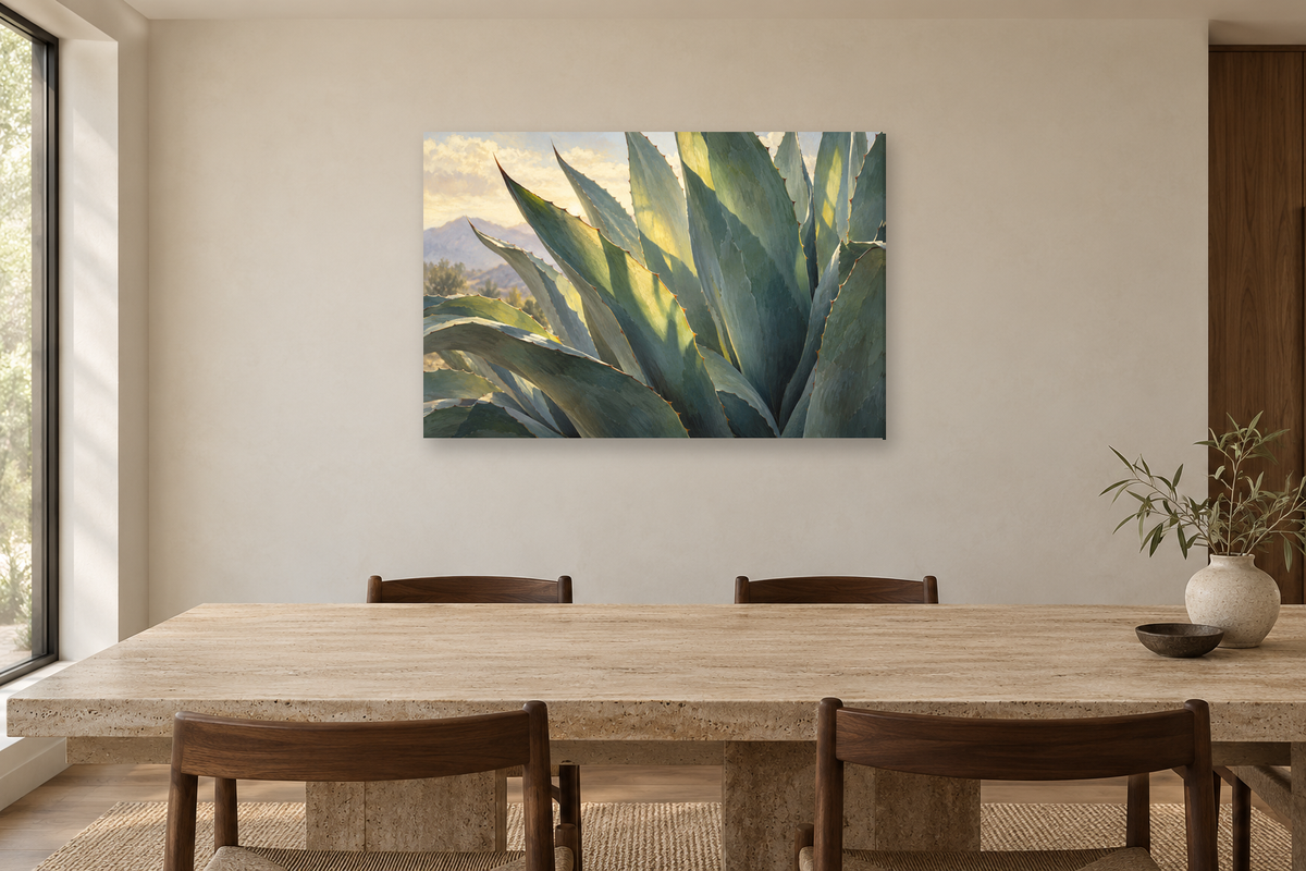 Agave Forms — horizontal canvas in a dining room, full original artwork