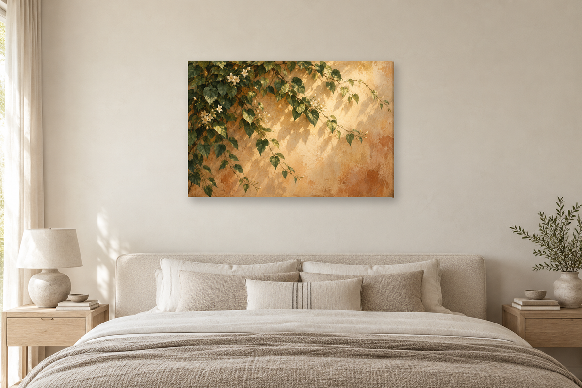 Vine And Light — horizontal canvas in a bedroom, full original artwork