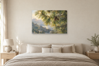 Pine Needle Study — horizontal canvas in a bedroom, full original artwork