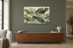Lotus Leaves — horizontal canvas in a living room, full original artwork