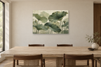 Lotus Leaves — horizontal canvas in a dining room, full original artwork