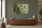 Herbarium Green — horizontal canvas in a living room, full original artwork