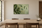 Herbarium Green — horizontal canvas in a dining room, full original artwork