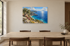 Aegean Blue — horizontal canvas in a dining room, full original artwork