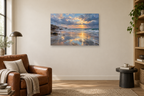Ocean After Rain — horizontal canvas in a reading corner, full original artwork