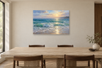 Seafoam Rhythm — horizontal canvas in a dining room, full original artwork