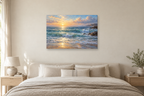 Saltwater Morning — horizontal canvas in a bedroom, full original artwork