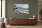 Pebble Cove — horizontal canvas in a living room, full original artwork