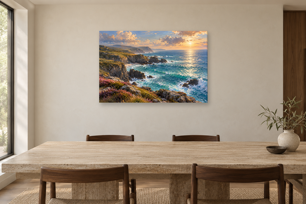 Wild Coast Light — horizontal canvas in a dining room, full original artwork