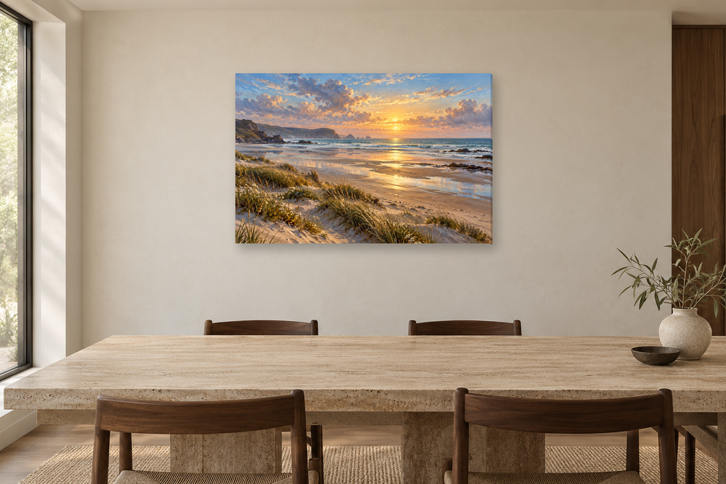 Tidal Mirror — horizontal canvas in a dining room, full original artwork