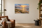 Tidal Mirror — horizontal canvas in a reading corner, full original artwork