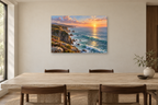 Cliffside Dawn — horizontal canvas in a dining room, full original artwork
