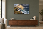 Storm Beyond Shore — horizontal canvas in a living room, full original artwork