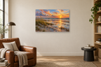 Seagrass Sunset — horizontal canvas in a reading corner, full original artwork