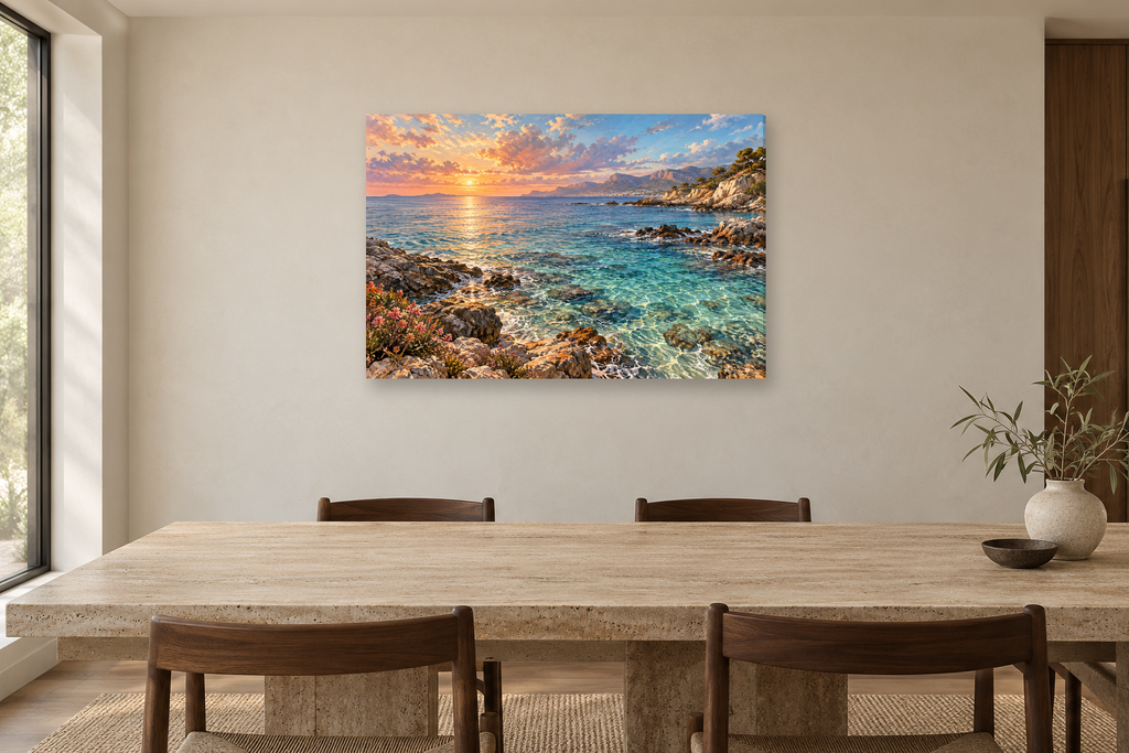 Coral Coast — horizontal canvas in a dining room, full original artwork