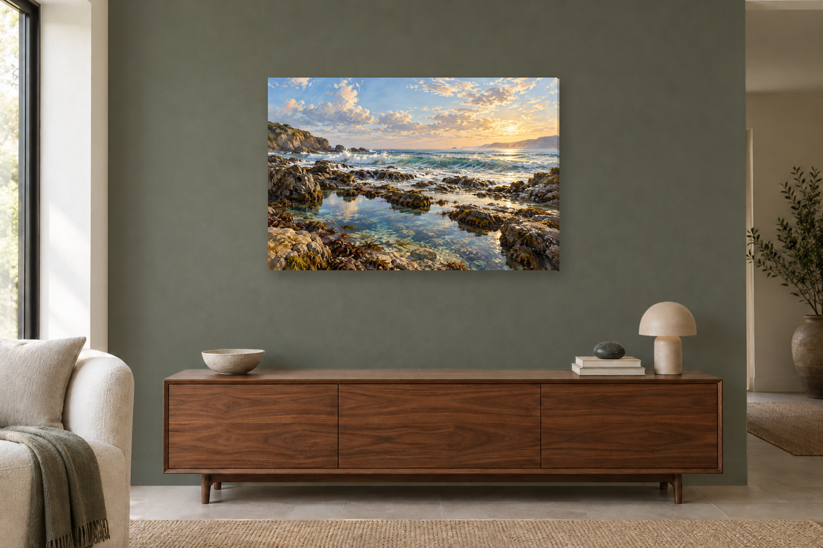 Rockpool Light — horizontal canvas in a living room, full original artwork
