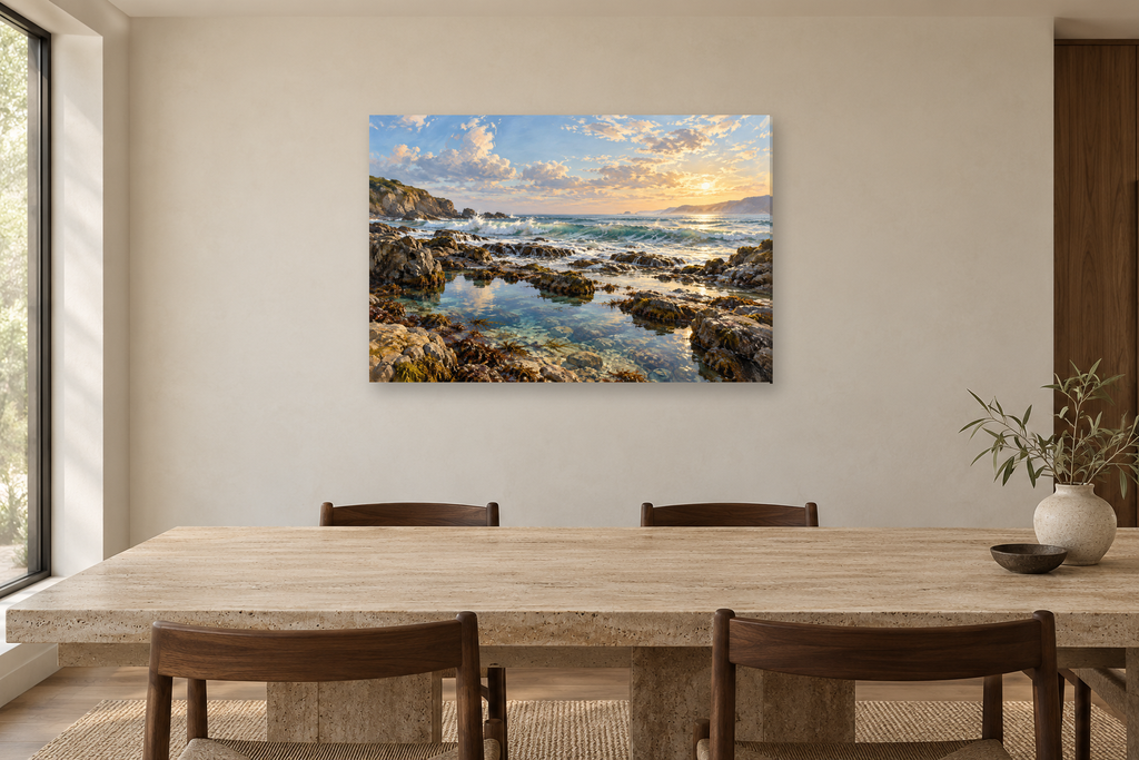 Rockpool Light — horizontal canvas in a dining room, full original artwork