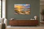 Golden Estuary — horizontal canvas in a living room, full original artwork
