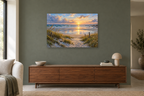 Beach Path — horizontal canvas in a living room, full original artwork