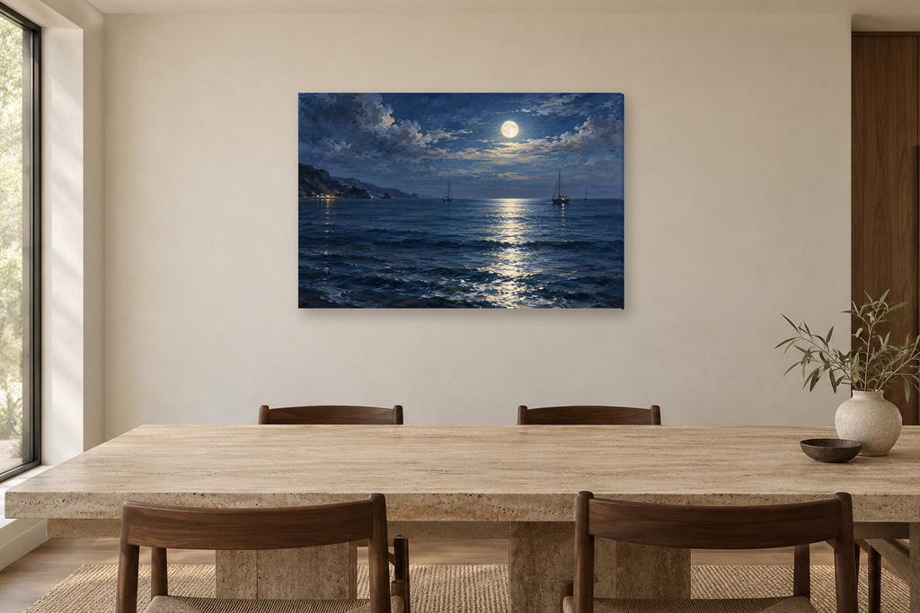 Moon Over Water — horizontal canvas in a dining room, full original artwork