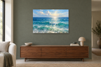 Endless Blue — horizontal canvas in a living room, full original artwork