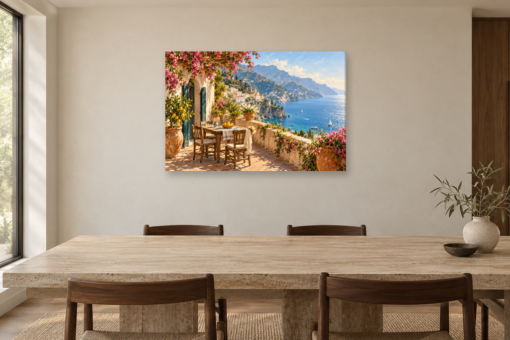 Amalfi Terrace — horizontal canvas in a dining room, full original artwork