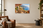 Amalfi Terrace — horizontal canvas in a reading corner, full original artwork