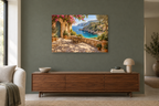 Mallorca Cove — horizontal canvas in a living room, full original artwork