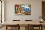 Capri Blue View — horizontal canvas in a dining room, full original artwork