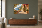 Riviera Promenade — horizontal canvas in a living room, full original artwork
