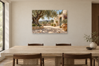 Puglia Olive Grove — horizontal canvas in a dining room, full original artwork