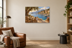 Dalmatian Harbour — horizontal canvas in a reading corner, full original artwork