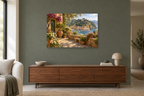 Portofino Morning — horizontal canvas in a living room, full original artwork