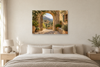 Valldemossa Stone — horizontal canvas in a bedroom, full original artwork